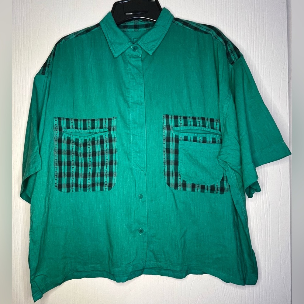 Vintage Green Button Down Short Sleeve Shirt